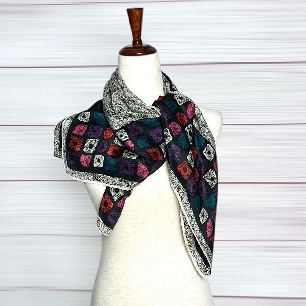 Albert Nipon Silk Square Scarf Abstract White Bla… - image 8